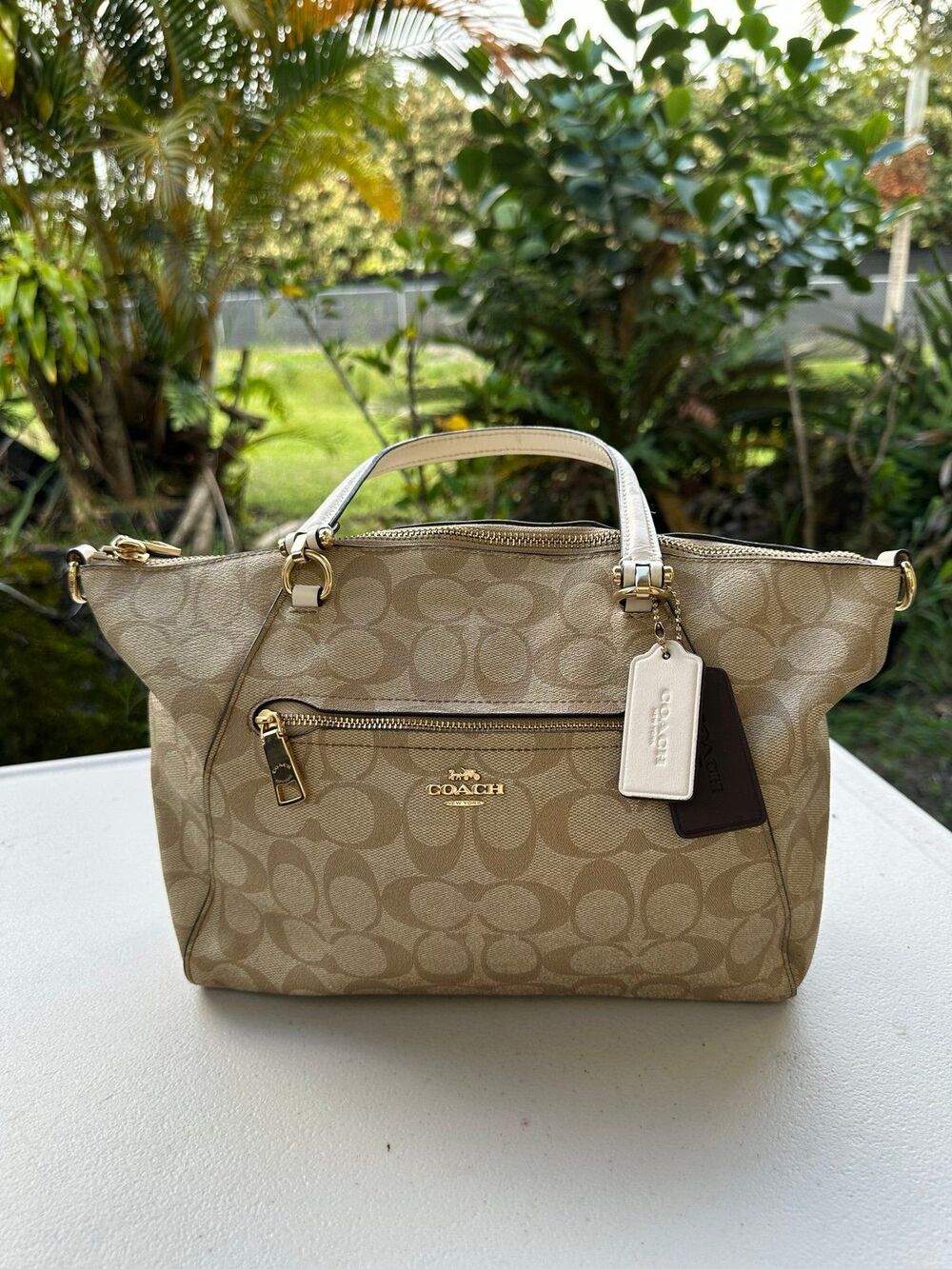 Coach 79998 Beige Signature Coated Canvas Prairie Satchel No Shoulder Strap